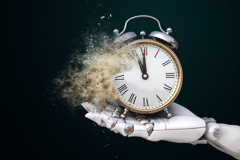 a time for every purpose under heaven showing a clock held by a robot