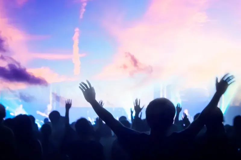 Asbury revival services showing a worship service