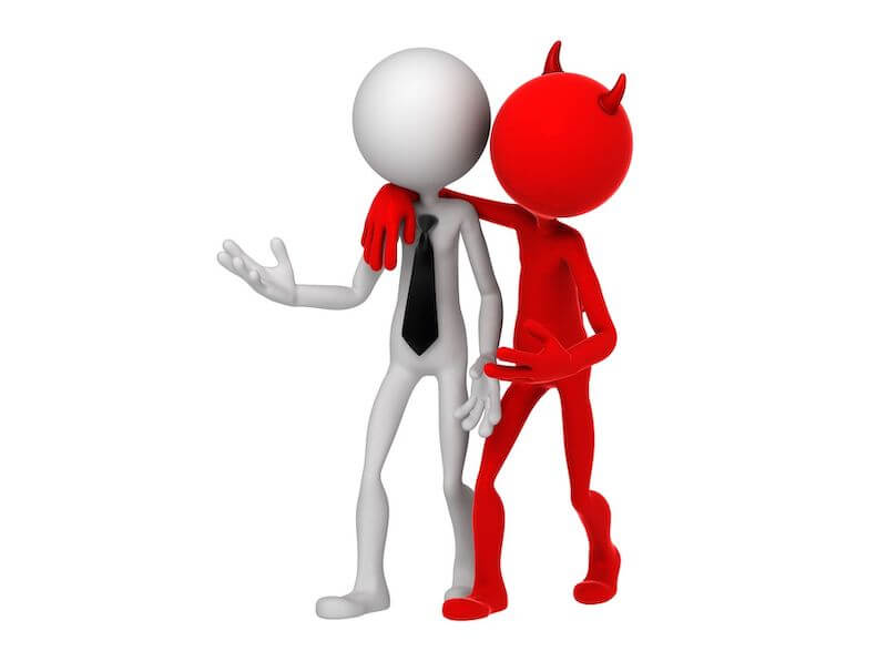 voice of the devil showing a carton of the devil speaking to a man