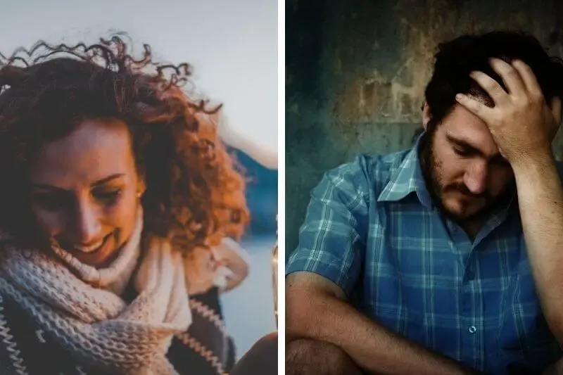 blessings and curses showing a suffering man and happy woman