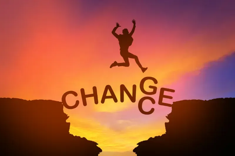 change any situation showing a man jumping across a gulf