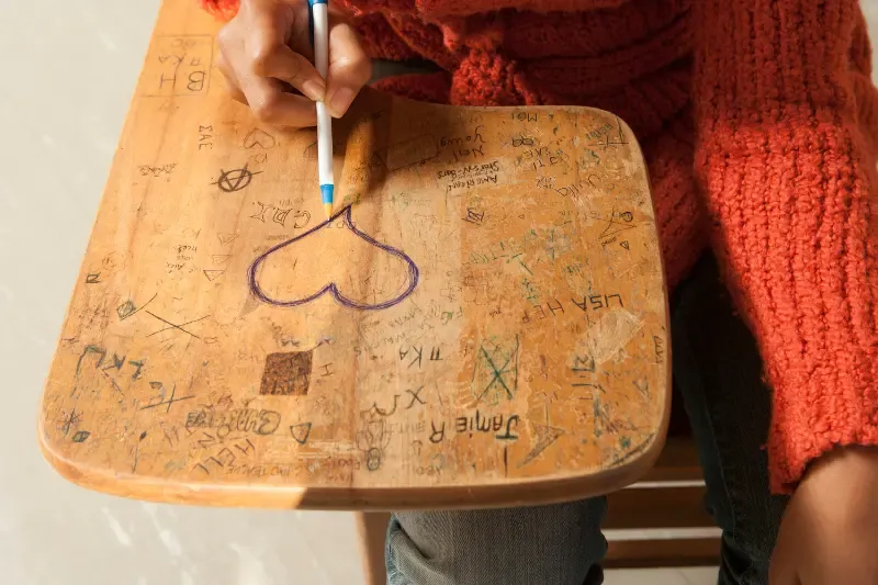 Writing tablets of the heart showing a man drawing a heart on a piece of wood