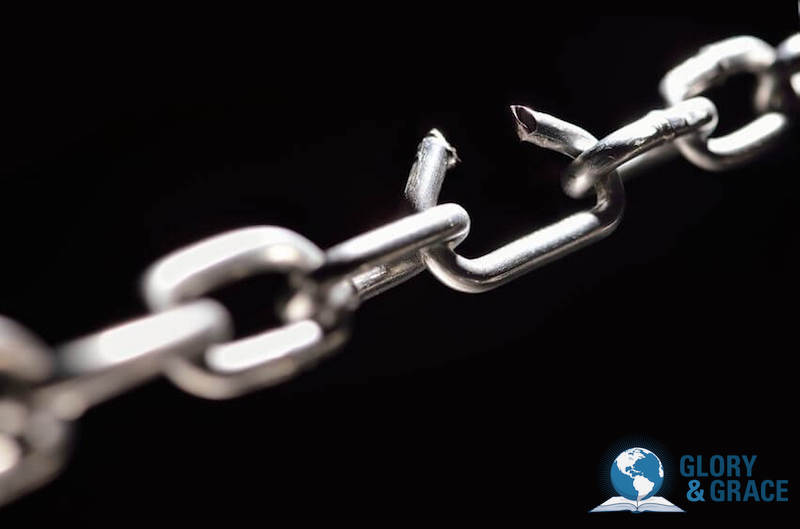 Freedom in His presence image showing broken chains