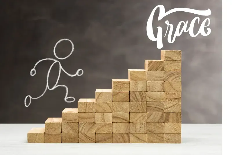 how to grow in grace showing a figure climbing stairs