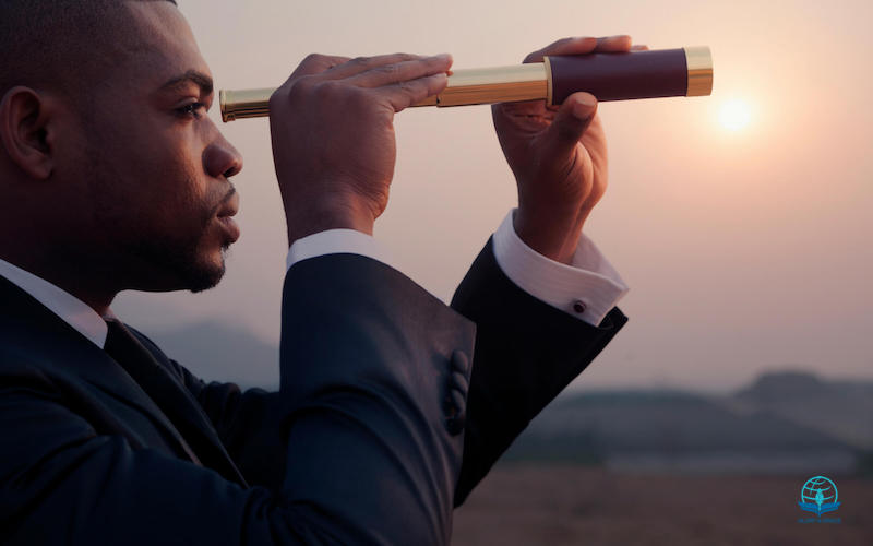 Keep a watch on yourself showing a man looking through a telescope