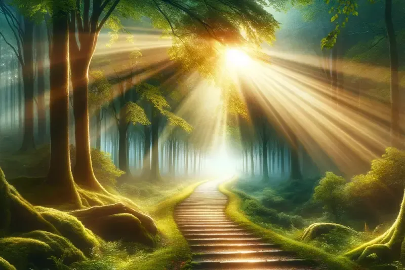 my soul followeth hard showing a lush Garden and a road leading to God