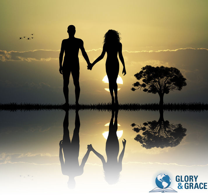 Naked and without shame showing adam and eve in eden