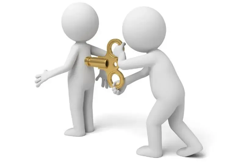 rule over your own spirit showing a figure of a man turning another man using a key to control them