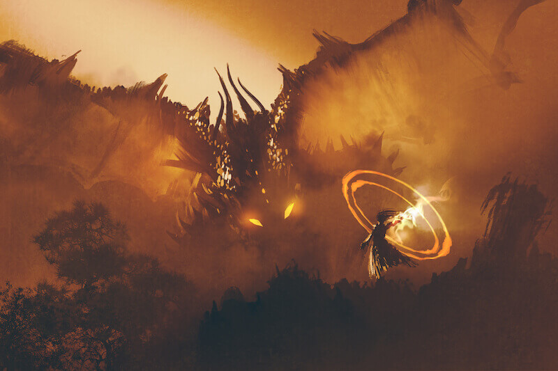 A sorcerer a false prophets showing a man calling a dragon