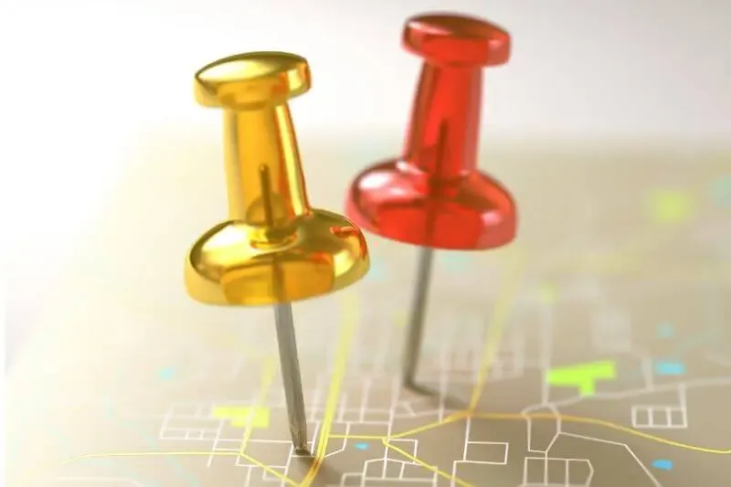 spiritual placement or positining showing pins on a map