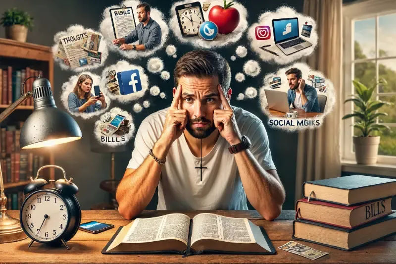 a man sitting at a table with books and a clock