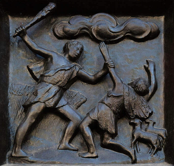 Mark of cain showing Cain murdering his brother Abel