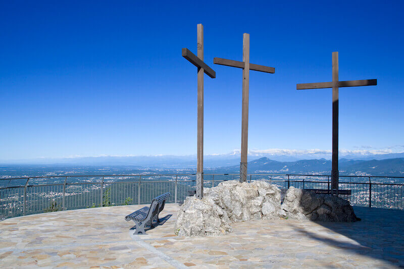 Your theology showing three crosses on a mountain