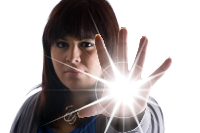 three spheres of manifestation of God's power showing a woman with light in her hands