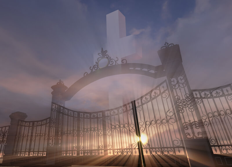 Ways God visits us showing an open gate and a cross