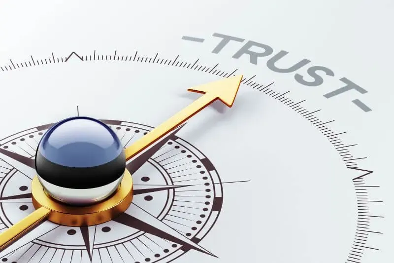 Trust obey showing a compass pointing towards trust