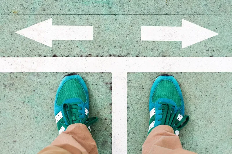 There is a way that seemeth right unto a man showing two feet and two choices