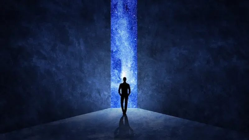 what is the soul showing a man standing with the universe behind