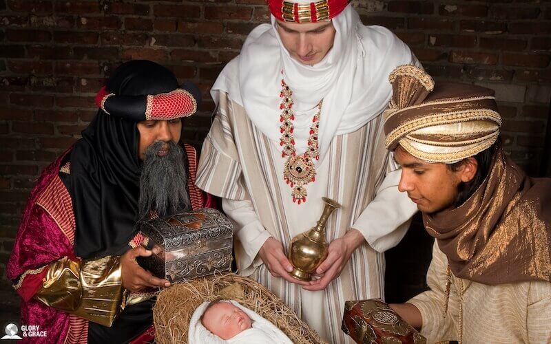 Wise men or magi from the east visiting Jesus