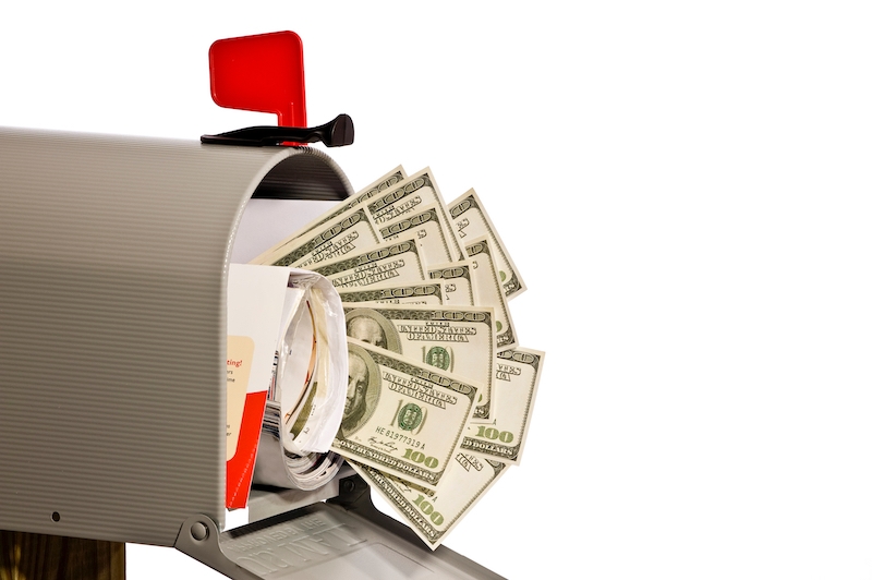 i wish above all things that thou mayest prosper showing a post office box with money