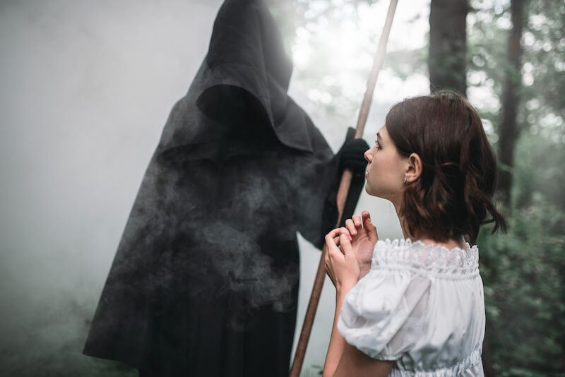 Youn girl with the spirit of divination showing a young girl and a demon