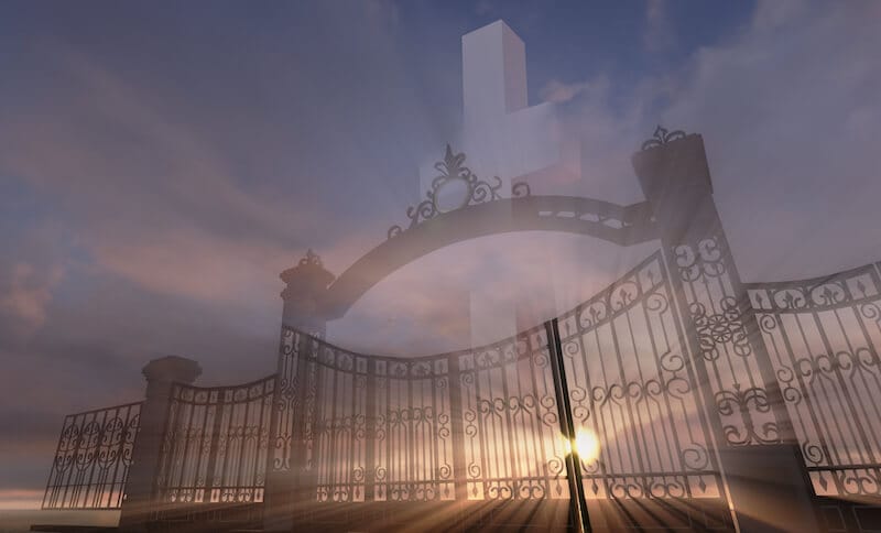 No more hunger showing the gates to a mansion symbolizing heaven