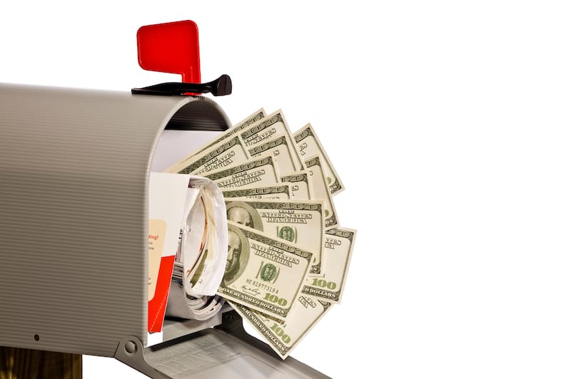 i wish above all things that thou mayest prosper showing a post office box with money