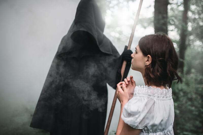 Youn girl with the spirit of divination showing a young girl and a demon