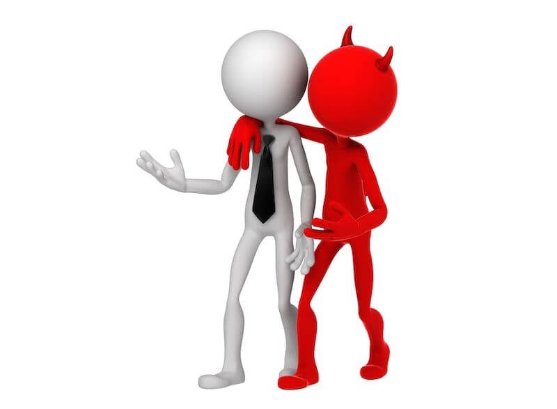 voice of the devil showing a carton of the devil speaking to a man