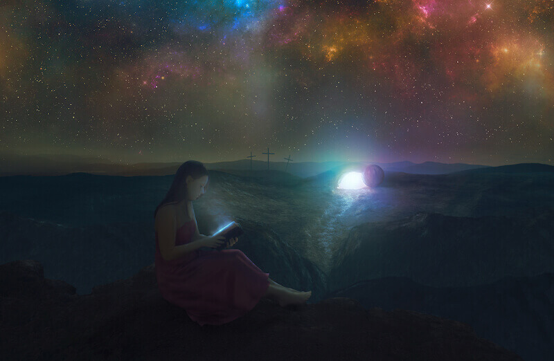 the resurrection showing a woman reading her bible