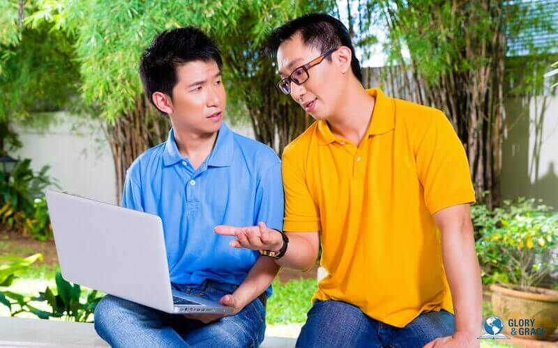 ye shall be witnesses unto me showing a man talking with a friend
