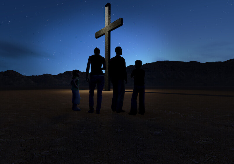 look and live showing a man and his family looking at Jesus