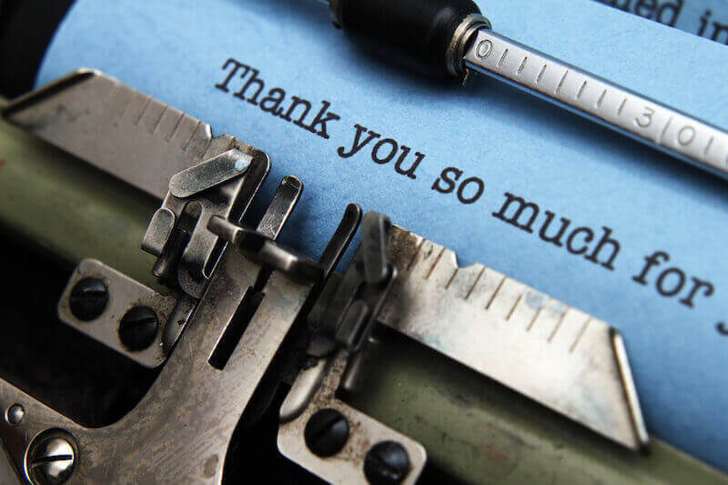 prayer of thanksgiving showing a type writer spelling thank you