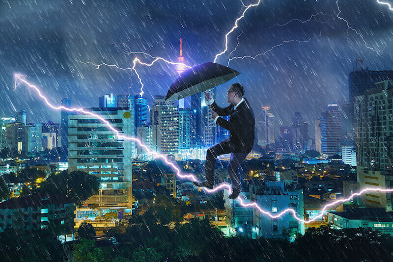 Spirit of faith showing a man walking on lightning in the air!