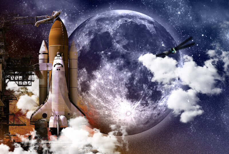 who will go for us showing a rocket ready to launch forth