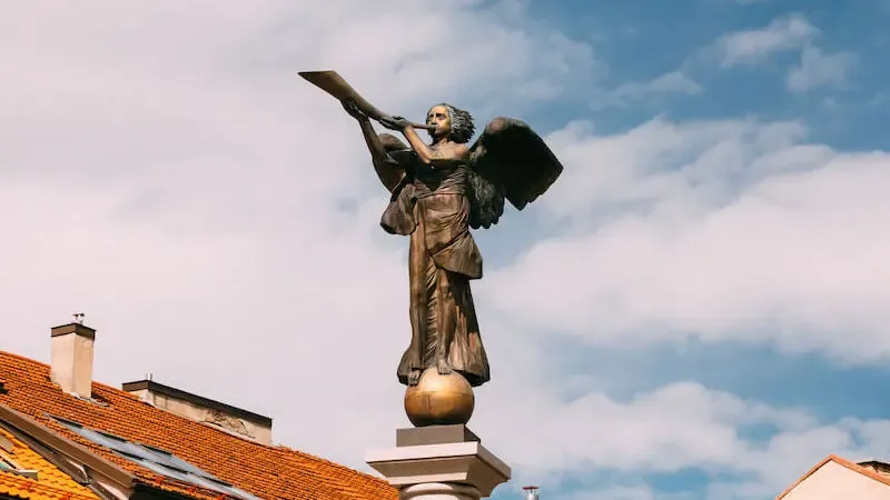 For the Lord himself shall descend from heaven with a shout showing a stature of an angel blowing a trumpet