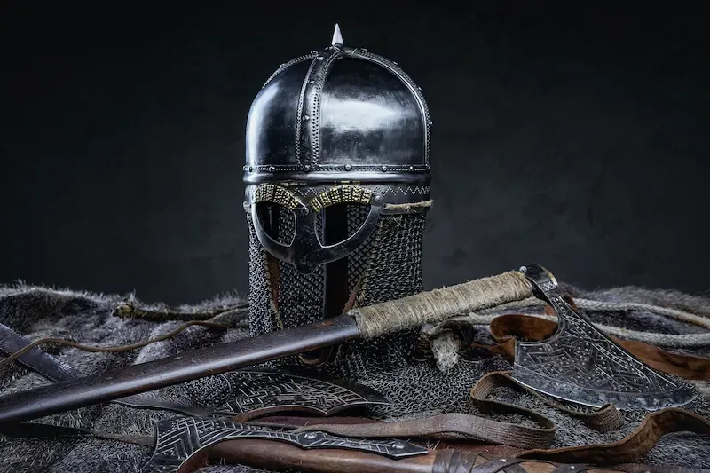battle ax and weapons of war showing an ancient war gear