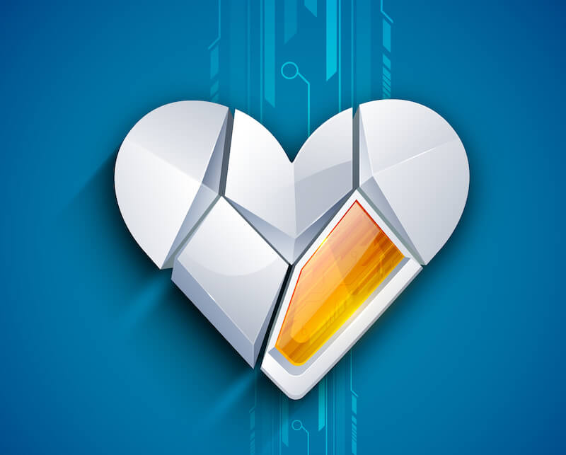 Broken heart showing a diagram of a heart that is broken