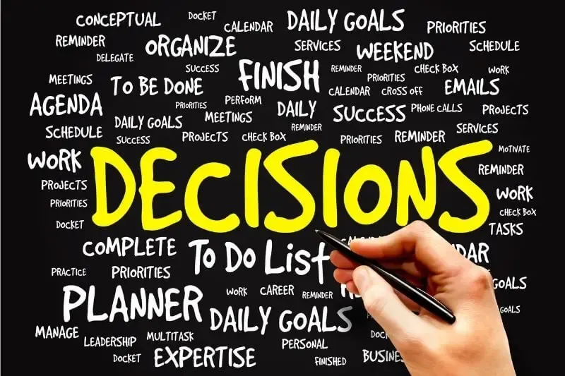 decisions changing destinies showing a word cloud with decision in nit