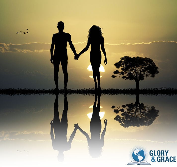 Naked and without shame showing adam and eve in eden