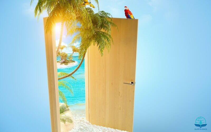 I have set before you an open door image showing a door opened to the beach