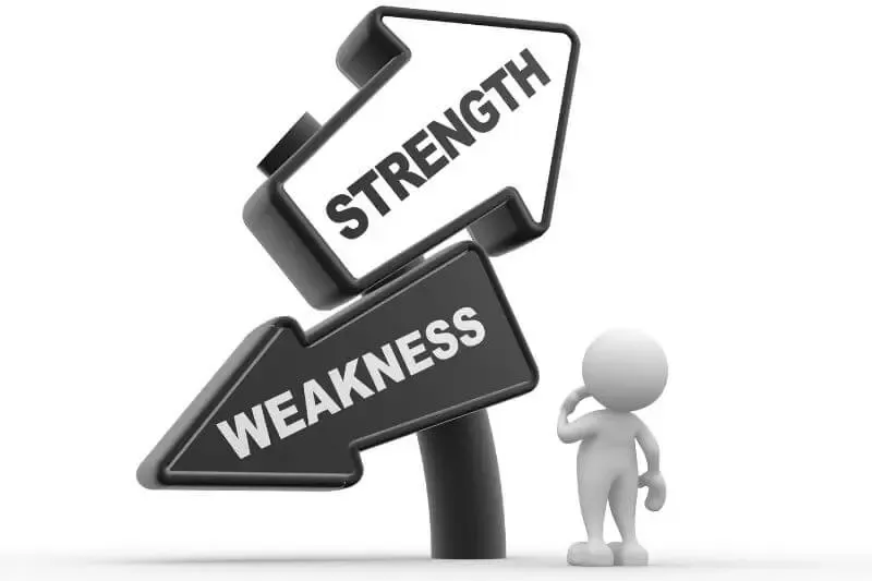 strong and weak beleivers showing a figure looking up at the words weakness and strength