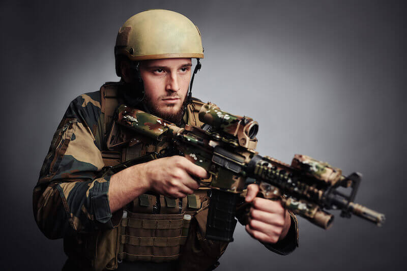 with him arm of flesh showing soldier with guns