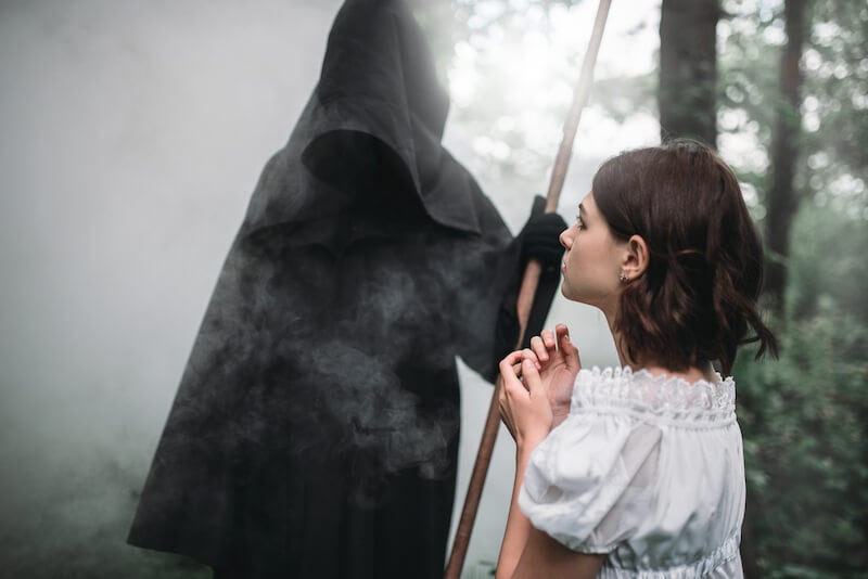 Youn girl with the spirit of divination showing a young girl and a demon